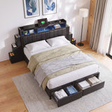 Darrahopens Furniture > Bedroom > Beds & Bed Frames Artiss Queen Bed Frame with Storage Headboard, 2 Drawers, Charging Station& LED Light In Australia - Darrahopens