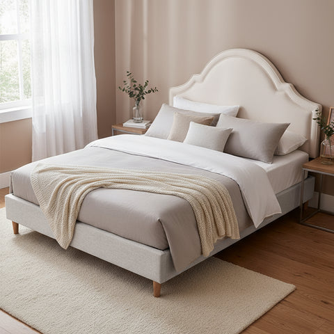 Darrahopens Furniture > Bedroom > Beds & Bed Frames Artiss Queen Bed Frame with Storage Scalloped Velvet Headboard Wooden Platform Base