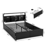 Darrahopens Furniture > Bedroom > Beds & Bed Frames Artiss Queen Metal Bed Frame 4 Drawers Hidden Storage Headboard HEDY In Australia - Darrahopens