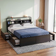 Darrahopens Furniture > Bedroom > Beds & Bed Frames Artiss Queen Metal Bed Frame 4 Drawers Hidden Storage Headboard HEDY In Australia - Darrahopens