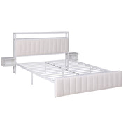 Darrahopens Furniture > Bedroom > Beds & Bed Frames Artiss Queen Metal Bed Frame Boucle Headboard Charging Station Side Table White In Australia - Darrahopens