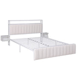 Darrahopens Furniture > Bedroom > Beds & Bed Frames Artiss Queen Metal Bed Frame Boucle Headboard Charging Station Side Table White In Australia - Darrahopens