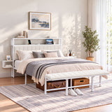 Darrahopens Furniture > Bedroom > Beds & Bed Frames Artiss Queen Metal Bed Frame Boucle Headboard Charging Station Side Table White In Australia - Darrahopens