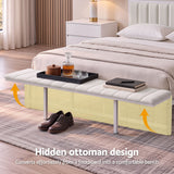 Darrahopens Furniture > Bedroom > Beds & Bed Frames Artiss Queen Metal Bed Frame Boucle Headboard Charging Station Side Table White In Australia - Darrahopens