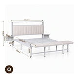 Darrahopens Furniture > Bedroom > Beds & Bed Frames Artiss Queen Metal Bed Frame Boucle Headboard Charging Station Side Table White In Australia - Darrahopens