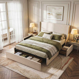 Darrahopens Furniture > Bedroom > Beds & Bed Frames Artiss Queen Upholstered Bed Frame with 3 Storage Drawers Wingback Headboard Heavy Duty Metal Platform Base
