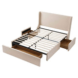 Darrahopens Furniture > Bedroom > Beds & Bed Frames Artiss Queen Upholstered Bed Frame with 3 Storage Drawers Wingback Headboard Heavy Duty Metal Platform Base