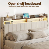 Darrahopens Furniture > Bedroom > Beds & Bed Frames Artiss Queen Upholstered Bed Frame with Shelf Storage Drawers Charging Station Mood Lighting Linen