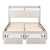 Darrahopens Furniture > Bedroom > Beds & Bed Frames Artiss Queen Upholstered Bed Frame with Shelf Storage Drawers Charging Station Mood Lighting Linen
