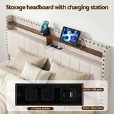 Darrahopens Furniture > Bedroom > Beds & Bed Frames Artiss Queen Upholstered Bed Frame with Shelf Storage Drawers Charging Station Mood Lighting Linen