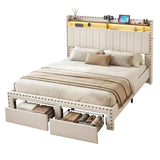 Darrahopens Furniture > Bedroom > Beds & Bed Frames Artiss Queen Upholstered Bed Frame with Shelf Storage Drawers Charging Station Mood Lighting Linen