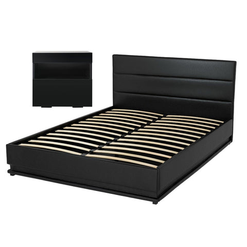 Darrahopens Furniture > Bedroom > Beds & Bed Frames Artiss RGB LED Double Bed Frame with Beside Table Set 16 Colour Mood Lighting