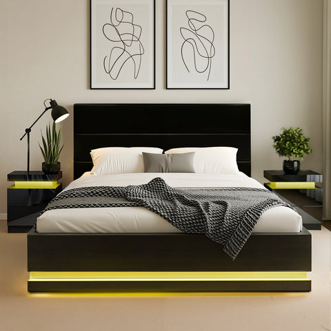 Darrahopens Furniture > Bedroom > Beds & Bed Frames Artiss RGB LED Queen Bed Frame with 2 Beside Tables Set 16 Colour Mood Lighting