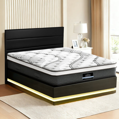Darrahopens Furniture > Bedroom > Beds & Bed Frames Artiss RGB LED Queen Bed Frame with 32cm Giselle Mattress Set