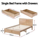 Darrahopens Furniture > Bedroom > Beds & Bed Frames Artiss Single Bed Frame with 2 Drawers Wooden Bed Base Walnut