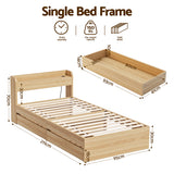 Darrahopens Furniture > Bedroom > Beds & Bed Frames Artiss Single Bed Frame with 2 Storage Drawers Platform Bed Base with USB Ports Sturdy Wooden Slat Support Natural