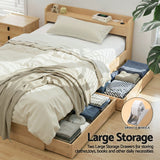 Darrahopens Furniture > Bedroom > Beds & Bed Frames Artiss Single Bed Frame with 2 Storage Drawers Platform Bed Base with USB Ports Sturdy Wooden Slat Support Natural
