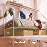 Darrahopens Furniture > Bedroom > Beds & Bed Frames Artiss Single House Bed Frame Metal Canopy Bed Storage Shelf for Kids White In Australia - Darrahopens
