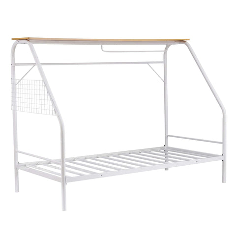 Darrahopens Furniture > Bedroom > Beds & Bed Frames Artiss Single House Bed Frame Metal Canopy Bed Storage Shelf for Kids White In Australia - Darrahopens