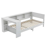 Darrahopens Furniture > Bedroom > Beds & Bed Frames Artiss White Single Solid Wood Corner Platform Bed Frame with Built-in Desk, Storage Shelves and USB-C Charging Station for Small Spaces, Wooden Bed Base for Guest Room