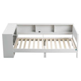 Darrahopens Furniture > Bedroom > Beds & Bed Frames Artiss White Single Solid Wood Corner Platform Bed Frame with Built-in Desk, Storage Shelves and USB-C Charging Station for Small Spaces, Wooden Bed Base for Guest Room