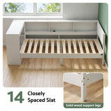 Darrahopens Furniture > Bedroom > Beds & Bed Frames Artiss White Single Solid Wood Corner Platform Bed Frame with Built-in Desk, Storage Shelves and USB-C Charging Station for Small Spaces, Wooden Bed Base for Guest Room