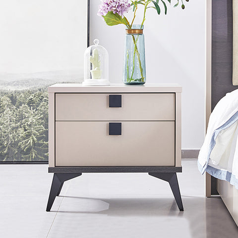 Darrahopens Furniture > Bedroom > Beds & Bed Frames Bedside Table with 2 Storage Drawers MDF Combination of Champagne and Black Colour Nightstand