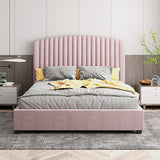 Darrahopens Furniture > Bedroom > Beds & Bed Frames Camelia Double Size Bed Frame Pink Velvet Upholstery High Headboard Quality Slats Metal Structure