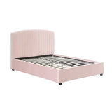 Darrahopens Furniture > Bedroom > Beds & Bed Frames Camelia Queen Size Bed Frame Pink Velvet Upholstery High Headboard Quality Slats Metal Structure