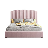 Darrahopens Furniture > Bedroom > Beds & Bed Frames Camelia Queen Size Bed Frame Pink Velvet Upholstery High Headboard Quality Slats Metal Structure