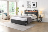 Darrahopens Furniture > Bedroom > Beds & Bed Frames Double Bed Frame with 2 Storage Drawers and LED Lights Headboard, Upholstered Bed Frame with Charging Station, No Box Spring Needed, Easy Assembly - Grey