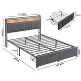 Darrahopens Furniture > Bedroom > Beds & Bed Frames Double Bed Frame with 2 Storage Drawers and LED Lights Headboard, Upholstered Bed Frame with Charging Station, No Box Spring Needed, Easy Assembly - Grey