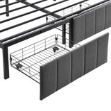 Darrahopens Furniture > Bedroom > Beds & Bed Frames Double Bed Frame with 2 Storage Drawers and LED Lights Headboard, Upholstered Bed Frame with Charging Station, No Box Spring Needed, Easy Assembly - Grey