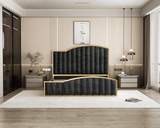 Darrahopens Furniture > Bedroom > Beds & Bed Frames Elegant King Bedframe Charcoal Velvet Fabric with Gas Lift Storage and Golden Trim
