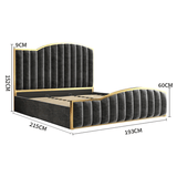Darrahopens Furniture > Bedroom > Beds & Bed Frames Elegant King Bedframe Charcoal Velvet Fabric with Gas Lift Storage and Golden Trim