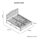 Darrahopens Furniture > Bedroom > Beds & Bed Frames Emily Bed Frame Queen Size Velvet Fabric Grey Four MDF Drawers with Wheels