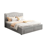 Darrahopens Furniture > Bedroom > Beds & Bed Frames Emily Bed Frame Queen Size Velvet Fabric Grey Four MDF Drawers with Wheels