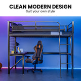 Darrahopens Furniture > Bedroom > Beds & Bed Frames Gaming Loft Bed with Desk, Gridwall, Steel Metal Frame, Space Saving Design, for Single Mattress, Matte Dark Grey