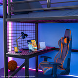 Darrahopens Furniture > Bedroom > Beds & Bed Frames Gaming Loft Bed with Desk, Gridwall, Steel Metal Frame, Space Saving Design, for Single Mattress, Matte Dark Grey