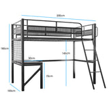 Darrahopens Furniture > Bedroom > Beds & Bed Frames Gaming Loft Bed with Desk, Gridwall, Steel Metal Frame, Space Saving Design, for Single Mattress, Matte Dark Grey