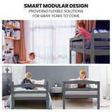 Darrahopens Furniture > Bedroom > Beds & Bed Frames KINGSTON SLUMBER Single Bunk Bed Frame, Solid Pine 2-in-1 Modular Design, Converts to 2 Single Beds, For Kids, Grey