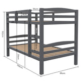 Darrahopens Furniture > Bedroom > Beds & Bed Frames KINGSTON SLUMBER Single Bunk Bed Frame, Solid Pine 2-in-1 Modular Design, Converts to 2 Single Beds, For Kids, Grey