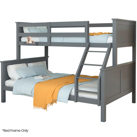 Darrahopens Furniture > Bedroom > Beds & Bed Frames Kingston Slumber Triple Wooden Single Over Double Bunk Bed Frame for Kids, Convertible Design, Grey