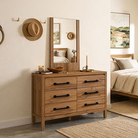 Darrahopens Furniture > Bedroom > Beds & Bed Frames Natural Timber Look Dresser with Mirror In Australia - Darrahopens