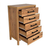 Darrahopens Furniture > Bedroom > Beds & Bed Frames Natural Timber Look Tallboy with 5 Spacious Drawers In Australia - Darrahopens