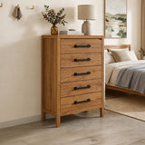 Darrahopens Furniture > Bedroom > Beds & Bed Frames Natural Timber Look Tallboy with 5 Spacious Drawers In Australia - Darrahopens