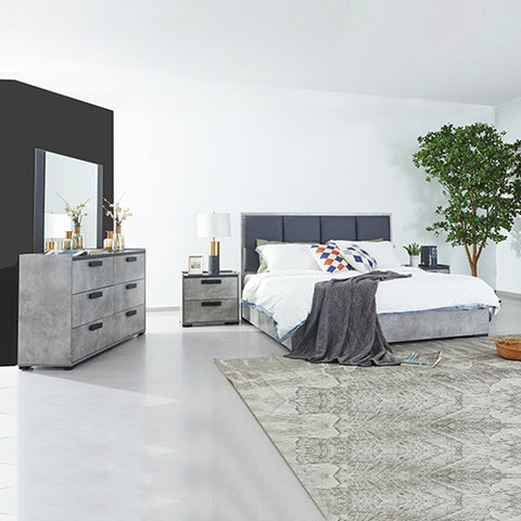 Darrahopens Furniture > Bedroom > Beds & Bed Frames Queen 4 Pcs Bedroom Suite with Dresser Fabric Upholstery MDF Combination of Black & Cement Colour