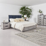 Darrahopens Furniture > Bedroom > Beds & Bed Frames Queen 4 Pcs Bedroom Suite with Tallboy Fabric Upholstery MDF Combination of Black & Cement Colour