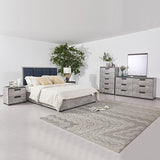 Darrahopens Furniture > Bedroom > Beds & Bed Frames Queen 5 Pcs Bedroom Suite Fabric Upholstery MDF Combination of Black & Cement Colour