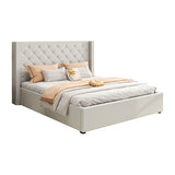 Darrahopens Furniture > Bedroom > Beds & Bed Frames Veronica Bed Frame Double Size Winged Grey Linen Fabric Seam Grid Pattern with gas lift plywood metal structure